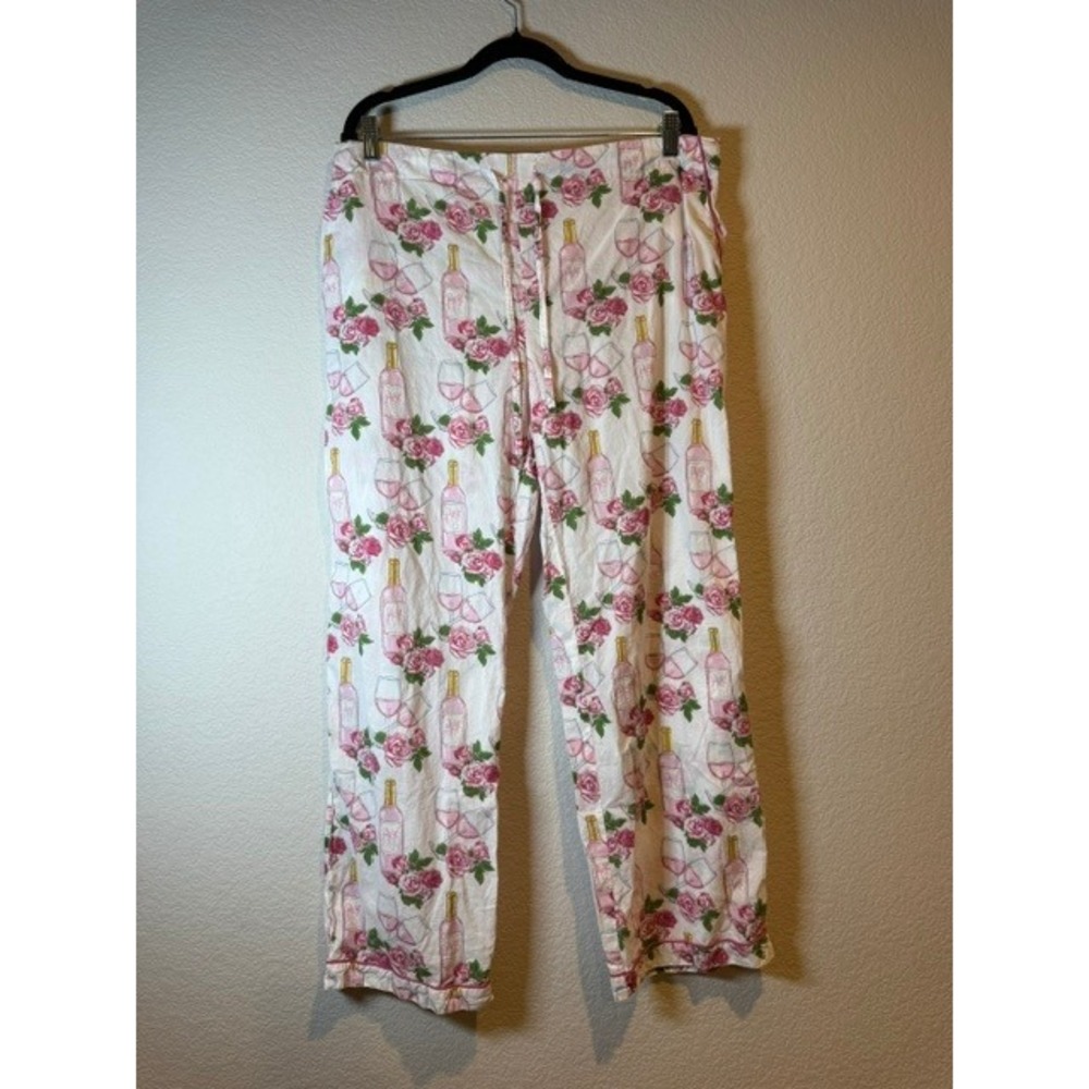 Mahogany Womens XL Pajama Set Pink Rose PJ Set Cotton Button Up Sleepwear - Picture 10 of 11
